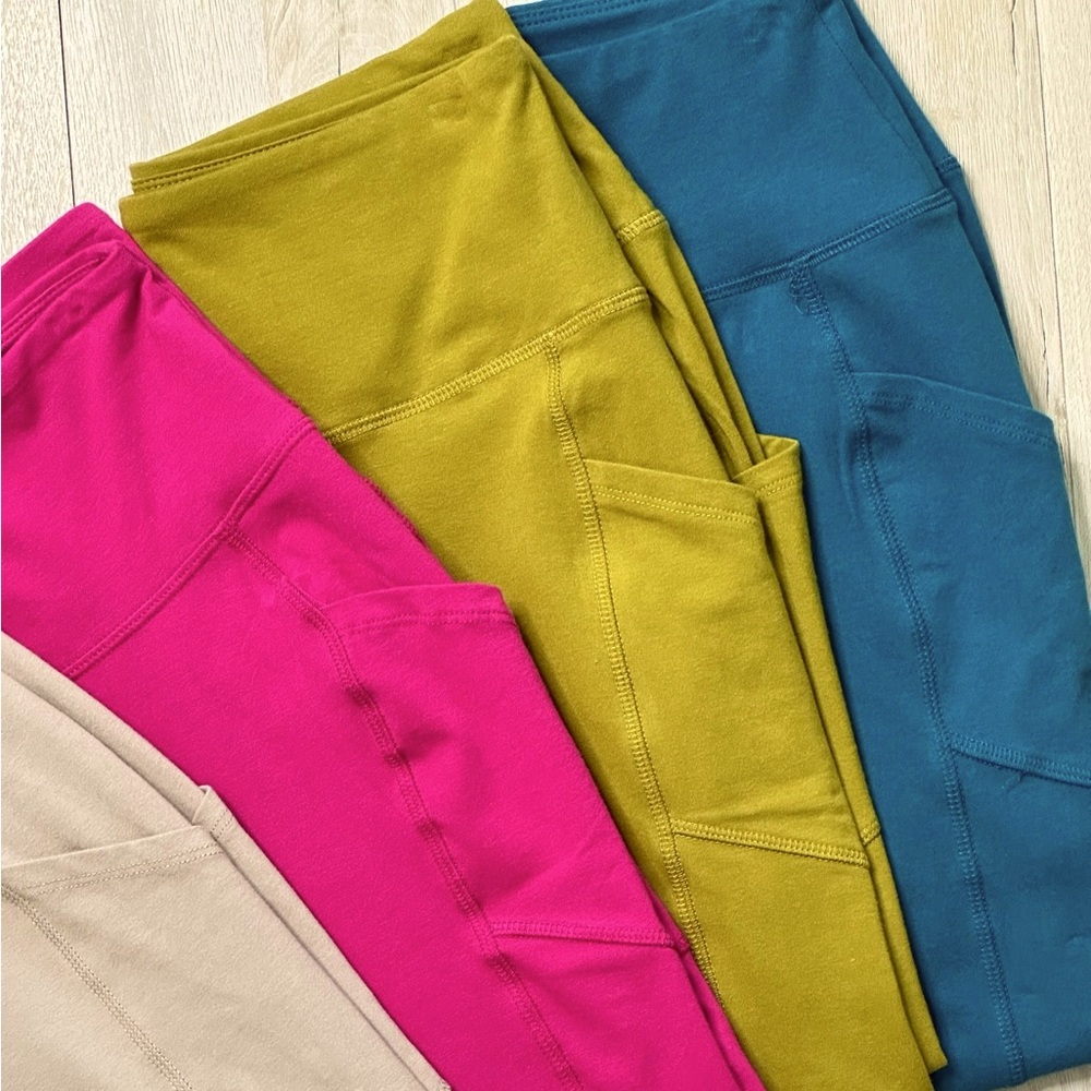 Cotton Wide Waistband Side Pocket Leggings - Magenta